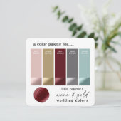 Wine Aqua & Gold Winter Weddenschap Kleurenpaletka Kaart (Staand voorkant)