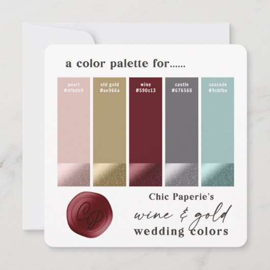 Wine Aqua & Gold Winter Weddenschap Kleurenpaletka Kaart (Voorkant)
