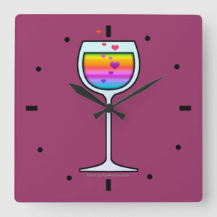 WINE ART WALL CLOCK VIERKANTE KLOK