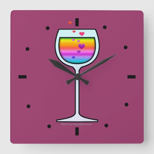 WINE ART WALL CLOCK VIERKANTE KLOK (Voorkant)