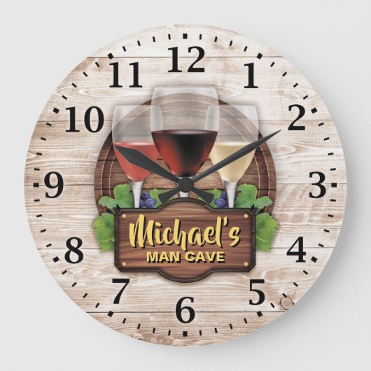 Wine Bar Man Cave Personalizable Wall Clock Grote Klok (Voorkant)