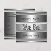 Wine Bar metal Silver Black 50th Birthday Mannen Kaart (Voorkant / Achterkant)