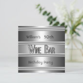 Wine Bar metal Silver Black 50th Birthday Mannen Kaart (Staand voorkant)