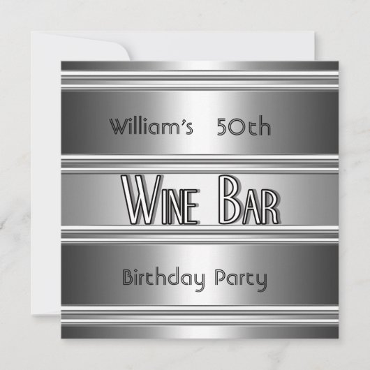 Wine Bar metal Silver Black 50th Birthday Mannen Kaart (Voorkant)
