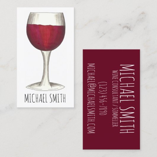 Wine Bar Restaurant Winery Red Glass Sommelier Visitekaartje (Voorkant / Achterkant)