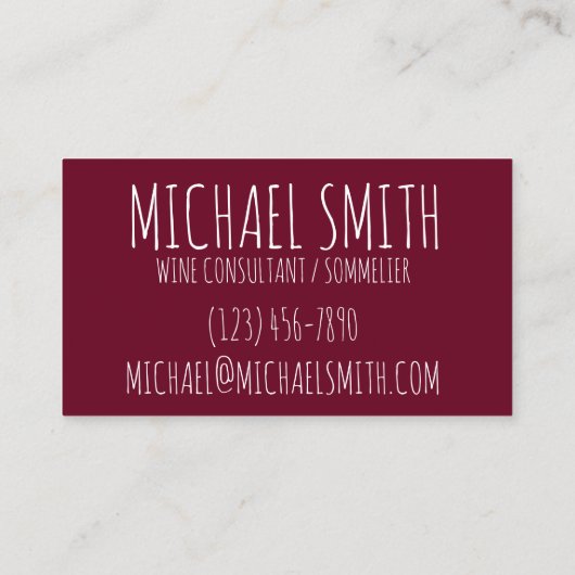 Wine Bar Restaurant Winery Red Glass Sommelier Visitekaartje (Achterkant)