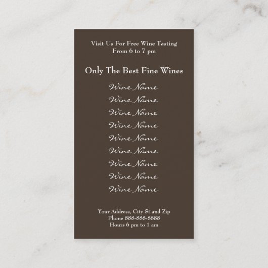 Wine Bar Winery Visitekaartje (Achterkant)