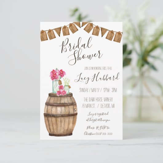 Wine Barrel Floral, Mason Jar Vrijgezellenfeest Kaart (Staand voorkant)