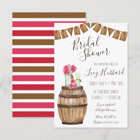 Wine Barrel Floral, Mason Jar Vrijgezellenfeest Kaart (Voorkant / Achterkant)