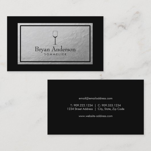 Wine Bartender Sommelier Faux Silver Foil Visitekaartje (Voorkant / Achterkant)