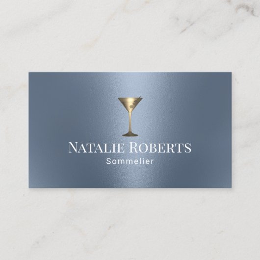 Wine Bartender Sommelier Modern Dusty Blue Visitekaartje (Voorkant)