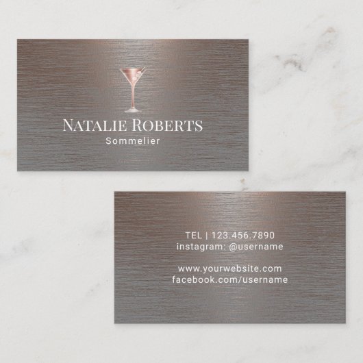 Wine Bartender Sommelier Modern geborsteld koper Visitekaartje (Voorkant / Achterkant)