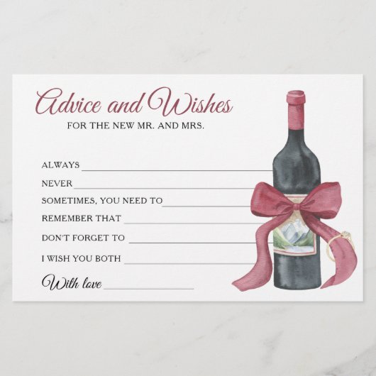 Wine before vows Bridal Shower Advice and Wishes Briefpapier (Voorkant)