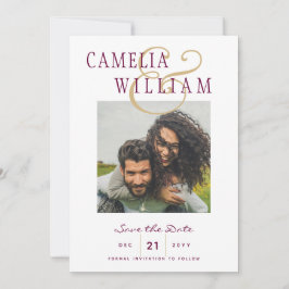 Wine Berry Gold Wedding FOTO Save the Date Kaart