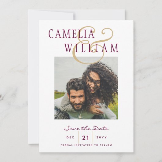 Wine Berry Gold Wedding FOTO Save the Date Kaart (Voorkant)