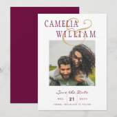 Wine Berry Gold Wedding FOTO Save the Date Kaart (Voorkant / Achterkant)