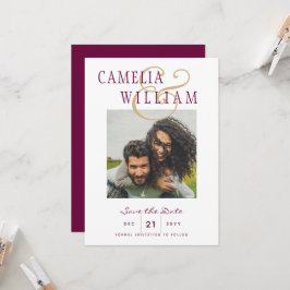 Wine Berry Gold Wedding FOTO Save the Date Kaart