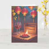 Wine Birthday Wishes Kaart (Gele Bloem)