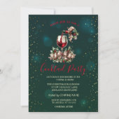 Wine Bootle Glass Stars Green Christmas Party  Kaart (Voorkant)