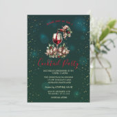 Wine Bootle Glass Stars Green Christmas Party  Kaart (Staand voorkant)