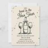 Wine Bottle and Glasses Hand Drawn New Year Party Kaart (Voorkant)