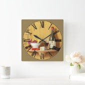 Wine Bottle and Wine Glass Roman Numeral Vierkante Klok (Huis)