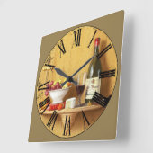 Wine Bottle and Wine Glass Roman Numeral Vierkante Klok (Hoek)