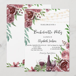 Wine Bottle Burgundy Rozen Bachelorette Kaart