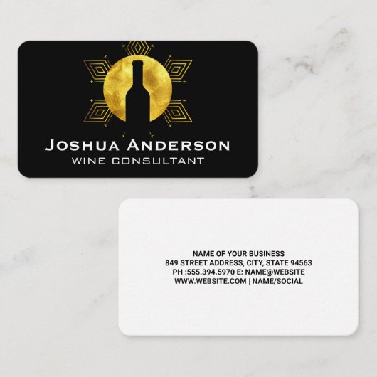 Wine Bottle | Gold Pattern Visitekaartje (Voorkant / Achterkant)