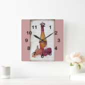 wine bottle, grapes and graphics leaf vierkante klok (Huis)