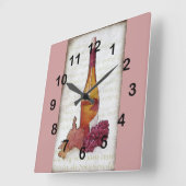 wine bottle, grapes and graphics leaf vierkante klok (Hoek)