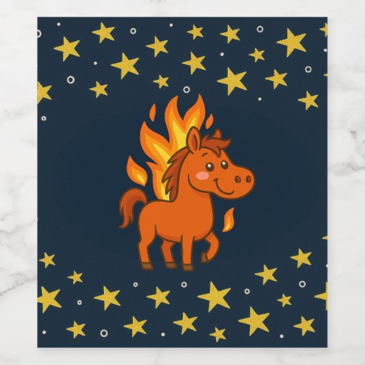 Wine Bottle Label with a red horses Wijn Etiket (Enkel label)