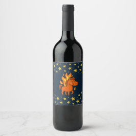 Wine Bottle Label with a red horses Wijn Etiket