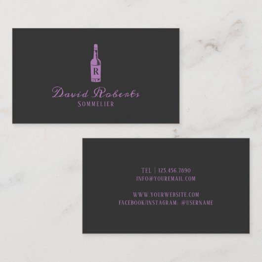 Wine Bottle Logo Bartender Sommelier Elegant Dark Visitekaartje (Voorkant / Achterkant)