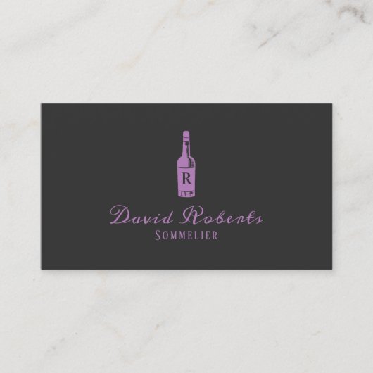 Wine Bottle Logo Bartender Sommelier Elegant Dark Visitekaartje (Voorkant)