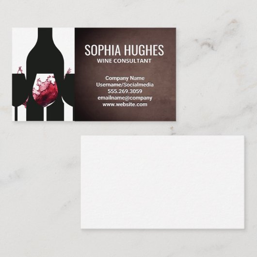 Wine Bottle Silhouette | Wine Splash Visitekaartje (Voorkant / Achterkant)