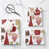 Wine Bottles Wrapping Paper Flat Sheet Set of 3