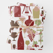 Wine Bottles Wrapping Paper Flat Sheet Set of 3