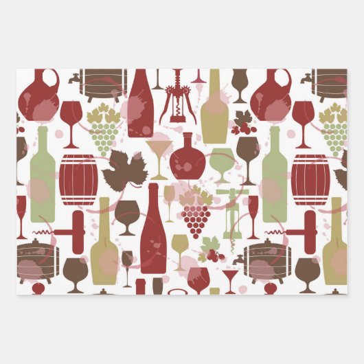 Wine Bottles Wrapping Paper Flat Sheet Set of 3 (Voorkant)