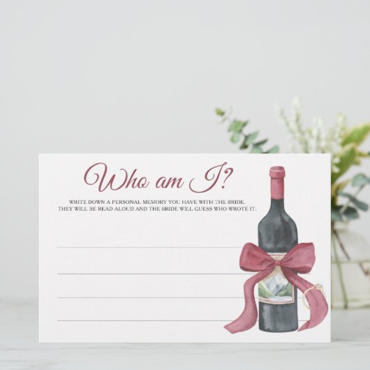 Wine & Bow Bridal shower Who am I game Briefpapier (Staand voorkant)