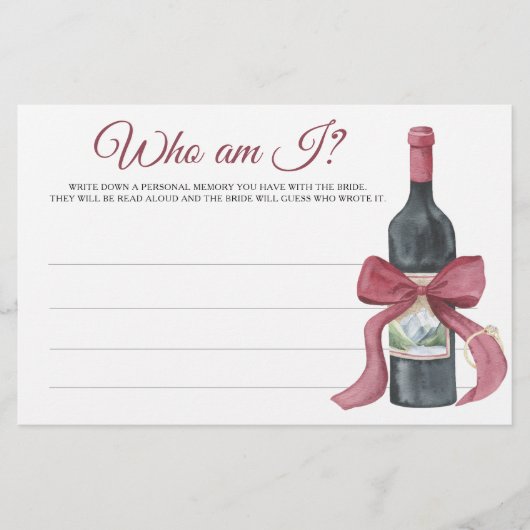 Wine & Bow Bridal shower Who am I game Briefpapier (Voorkant)