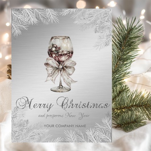 Wine Bow Christmas Tree Branches Silver Corporate Feestdagen Kaart