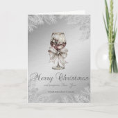 Wine Bow Christmas Tree Branches Silver Corporate Feestdagen Kaart (Voorkant)