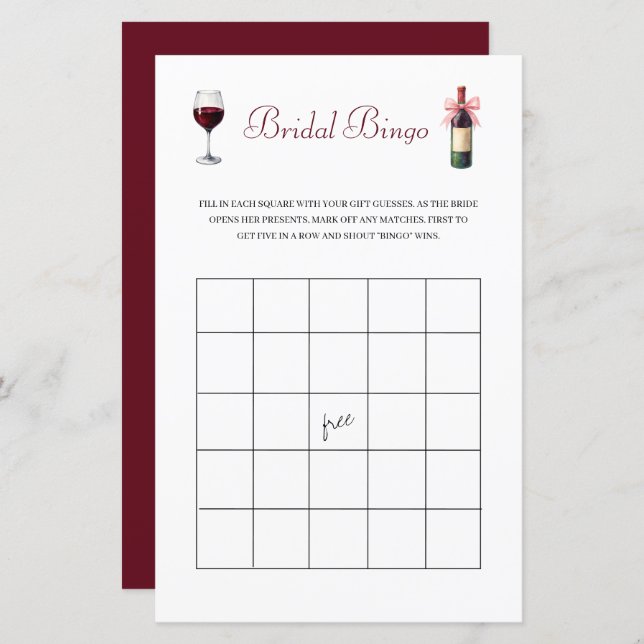 Wine Bridal Bingo Bachelorette Game Stationery (Voorkant / Achterkant)