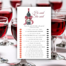 Wine Bridal shower He said she said game
