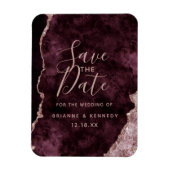 Wine Burgundy Roos Gold Agate Marble Save the Date Magneet (Verticaal)