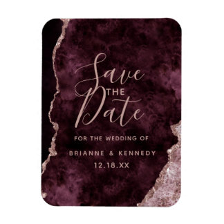 Wine Burgundy Roos Gold Agate Marble Save the Date Magneet