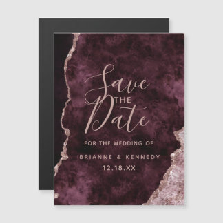 Wine Burgundy Roos Gold Agate Marble Save the Date Magnetische Uitnodiging