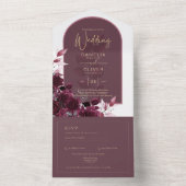 Wine Burgundy Rozen Gold Text Weddenschap All In One Uitnodiging (Binnen)