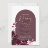 Wine Burgundy Rozen Gold Text Weddenschap Kaart (Voorkant)